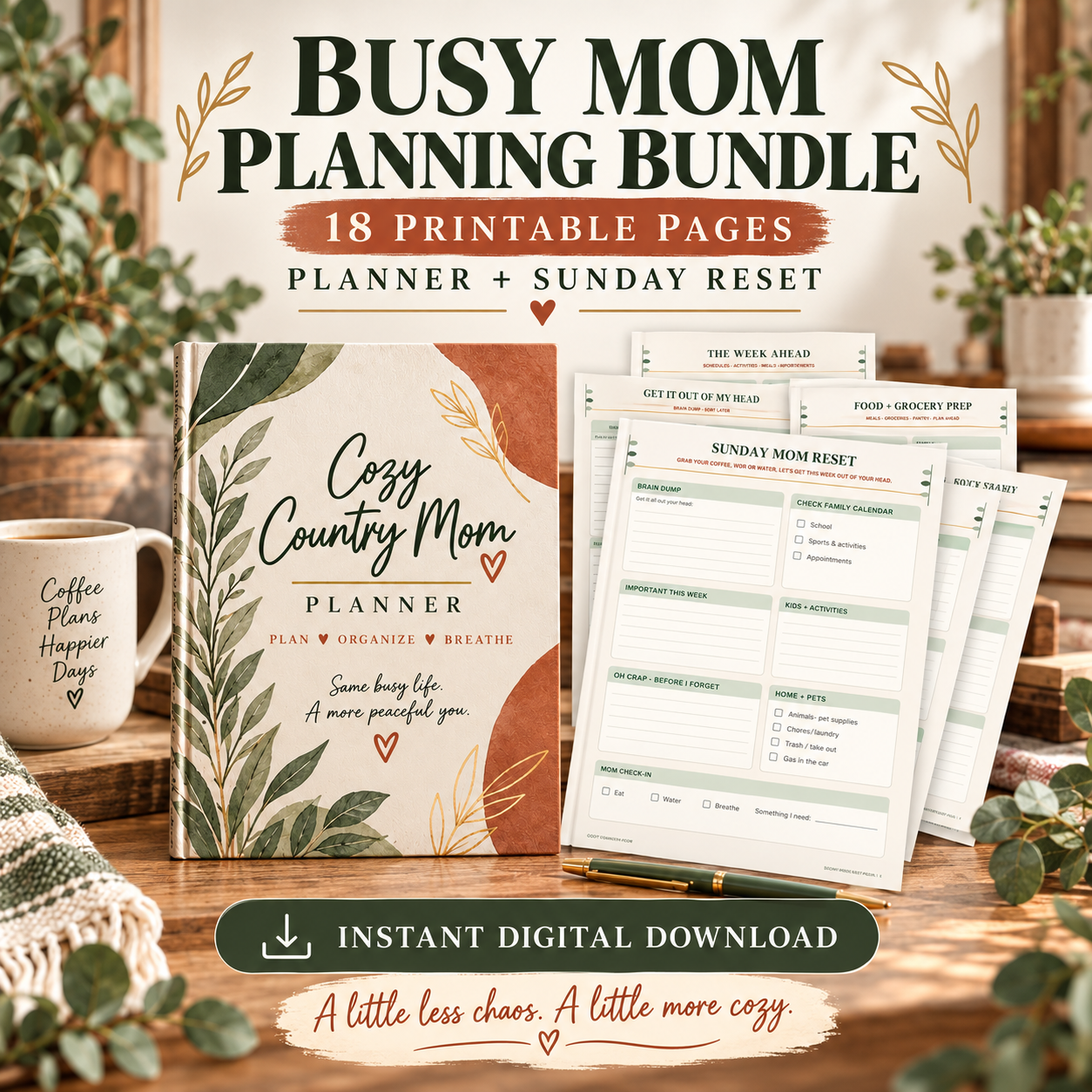 Busy Mom Planning Bundle with the Family-Life Planner and Sunday Mom Reset printable pages